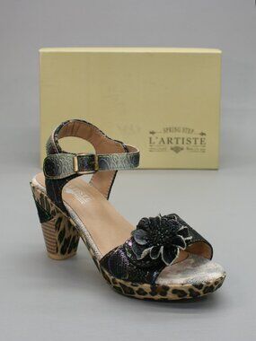 L'Artiste 36 Ladies (5.5-6) Wildcat Spring Step Hook Loop Ankle Strap Heels NOTE